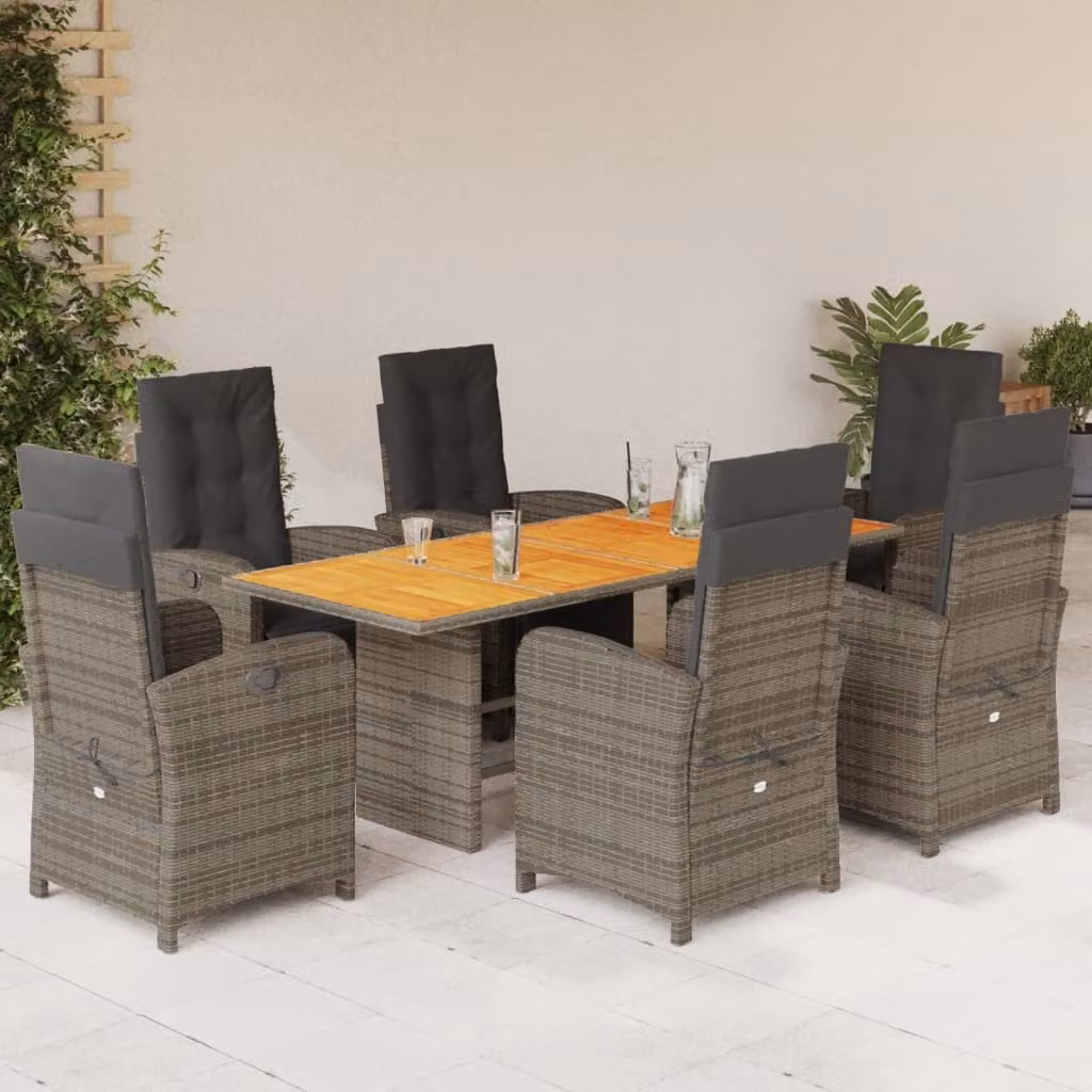 vidaXL Set da Pranzo da Giardino 7 pz in Polyrattan Grigio con Tavolo in Legno di Acacia – 1