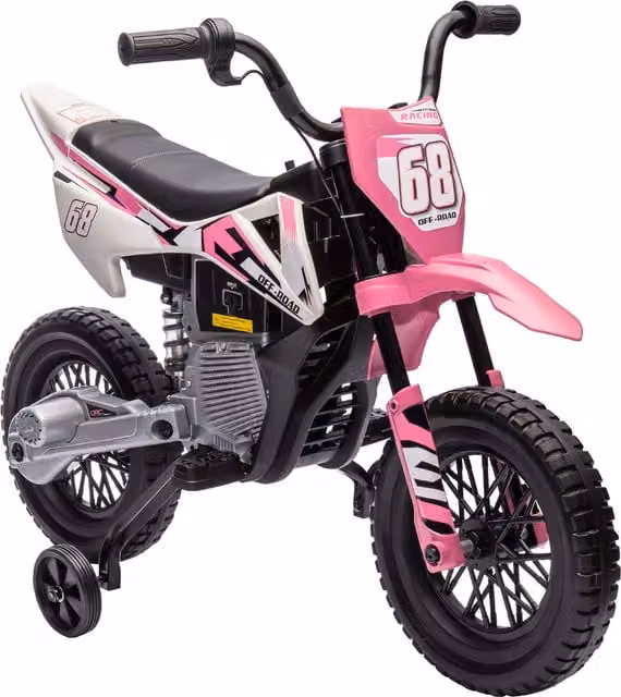 Moto elettrica cross AIYAPLAY 12V per bambini 3-6 anni con 2 motori, rosa, L: 109,5 cm, P: 60 cm, H: 72,5 cm