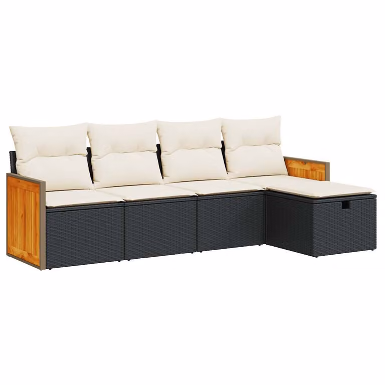 Set Divani da Giardino 5 pz con Cuscini in Polyrattan Nero