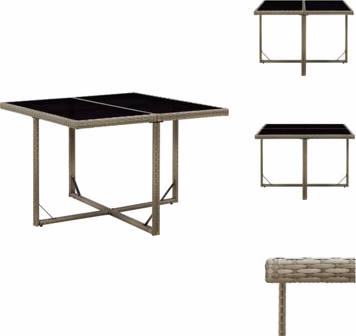 vidaXL Tavolo da giardino grigio 109x107x74 cm in poly rattan e vetro - Tavoli da giardino