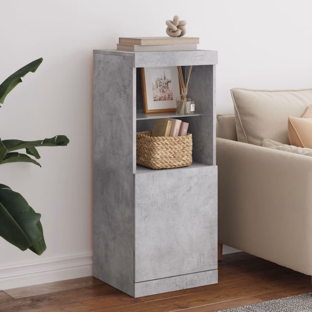 Credenza moderna vidaXL con luci LED integrate in grigio cemento L 41 cm, P 37 cm, H 100 cm