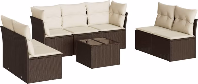 Set Divani da Giardino 8 pz con Cuscini Marrone in Polyrattan