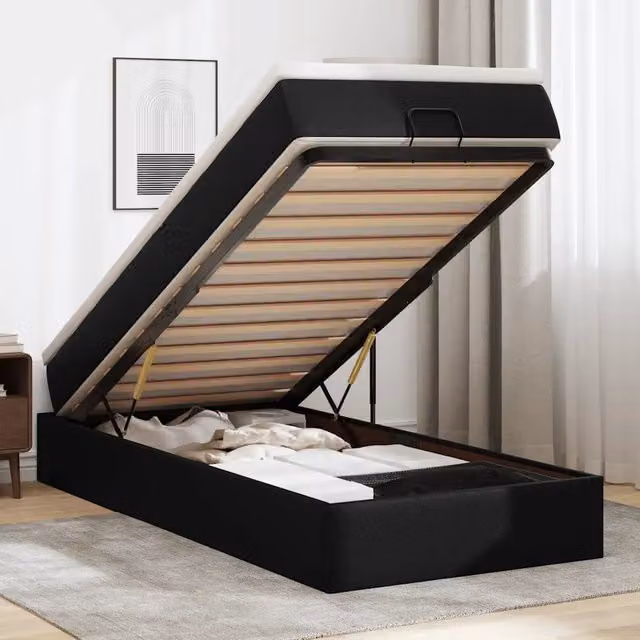 Letto con contenitore a sollevamento vidaXL in similpelle nero e bianco con materasso, L/P/H: 203 x 90 x 76,5 cm – 1