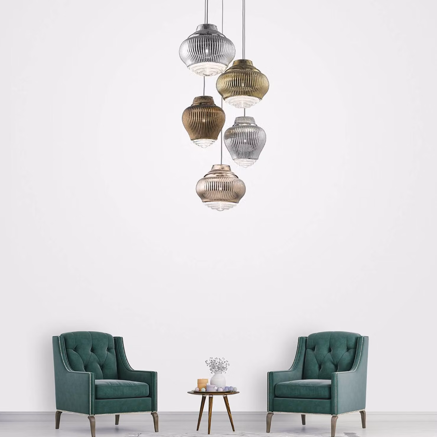 AILATI Lampada a sospensione in vetro Bonnie, dimmerabile, Ottone / Oro, Soggiorno / Sala da pranzo, Vetro, Moderno, Lampada a sospensione