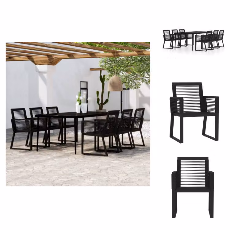 vidaXL set da pranzo da giardino 7 pezzi nero - Set di mobili da giardino