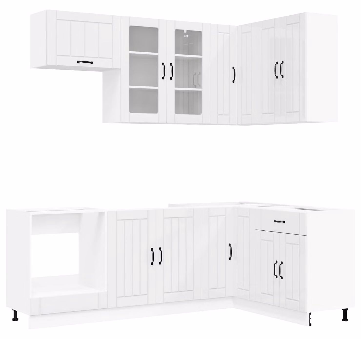 Set cucina LUCCA, 8 pezzi, in legno impiallacciato bianco lucido