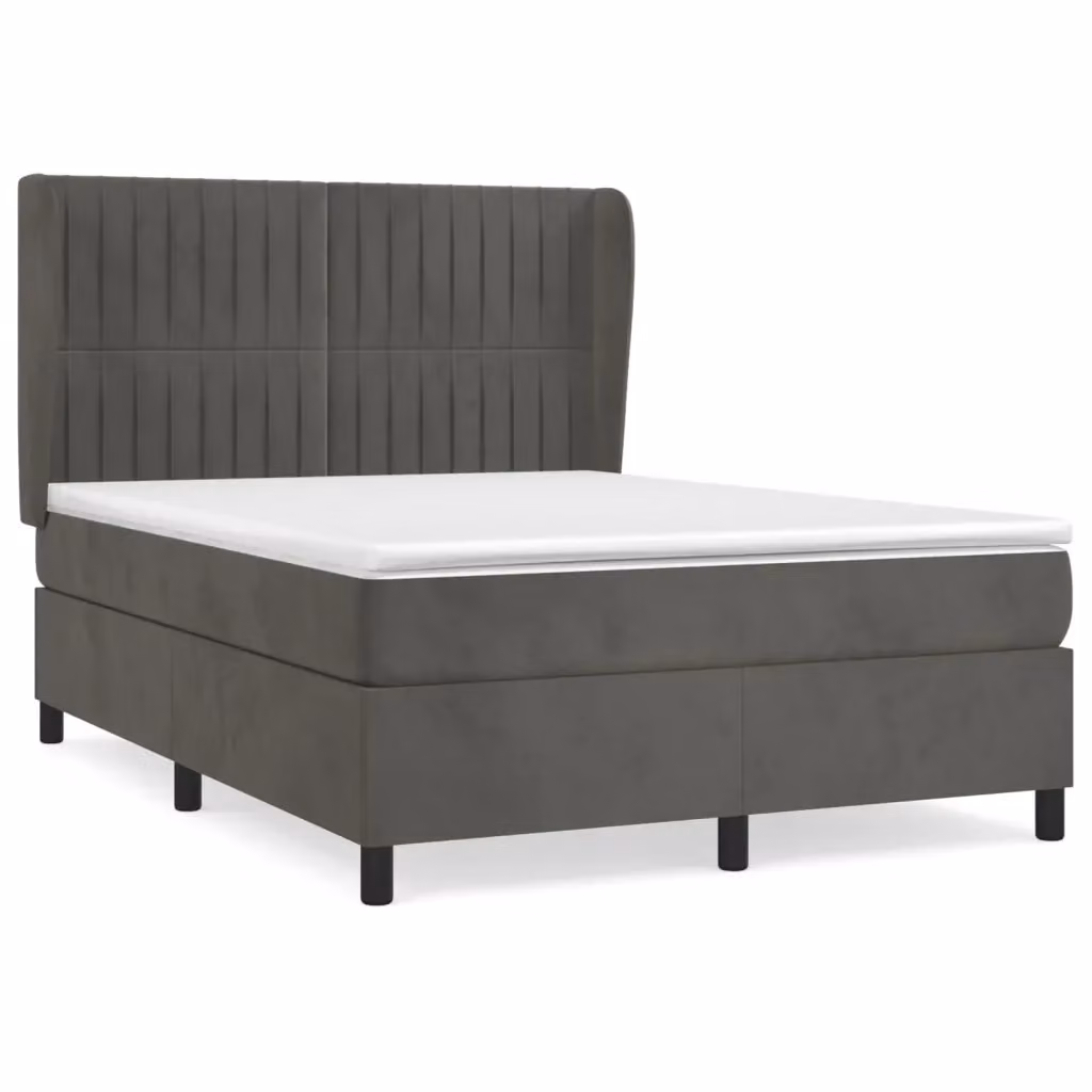 Letto con Giroletto a Molle e Materasso Ibrido vidaXL in Velluto Grigio e Bianco L/P: 140 x 190 cm – 2