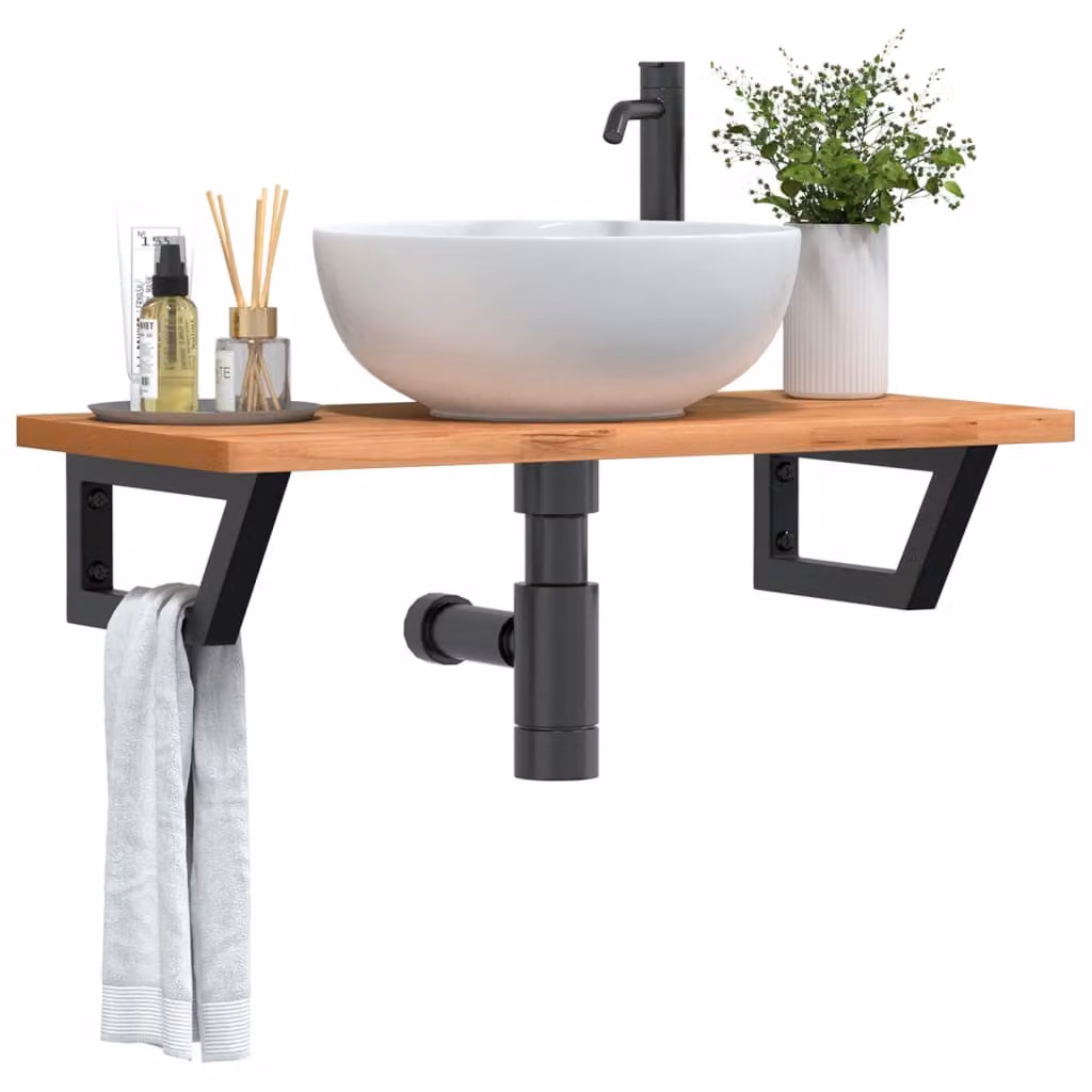 vidaXL Ripiano a Parete per Lavabo in Acciaio e Massello di Faggio