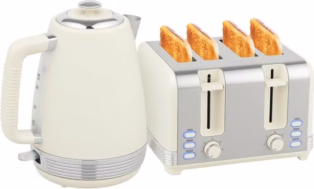 Set Bollitore e Tostapane Xylo Bianco e Argento con Bollitore da 1,7L e Tostapane a 4 Fessure con 7 Livelli di Doratura