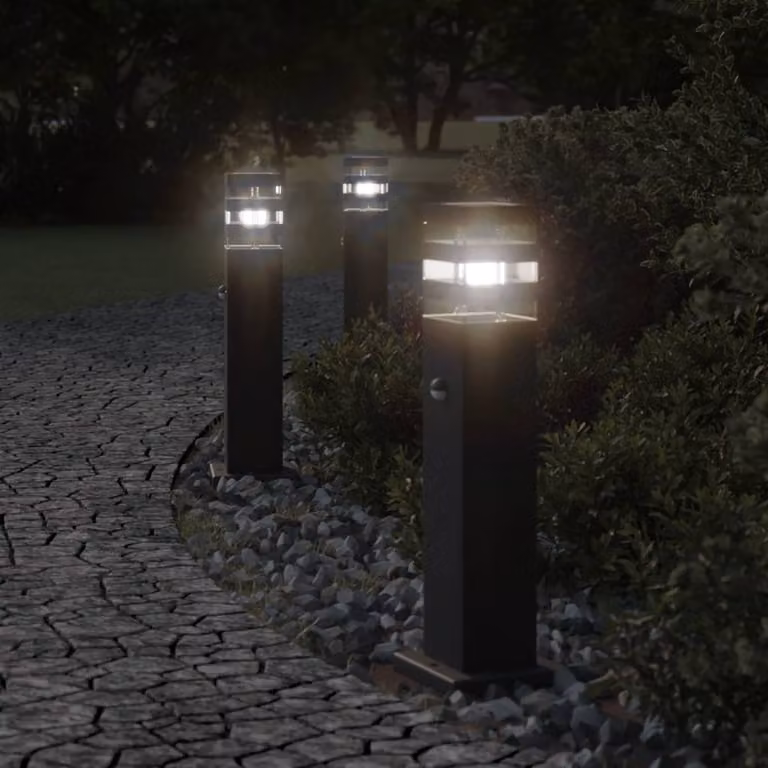 vidaXL Lampada da Terra per Esterni con Sensore di Movimento in Alluminio Nera Altezza: 50 cm