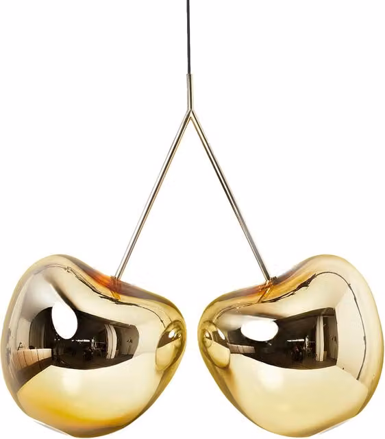 Lampada a sospensione Qeeboo Cherry in metallo e polietilene colore oro/ottone con altezza regolabile
