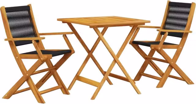 Set da Bistrot 3pz | Set Salotto da Giardino Nero in Polipropilene e Legno Massello