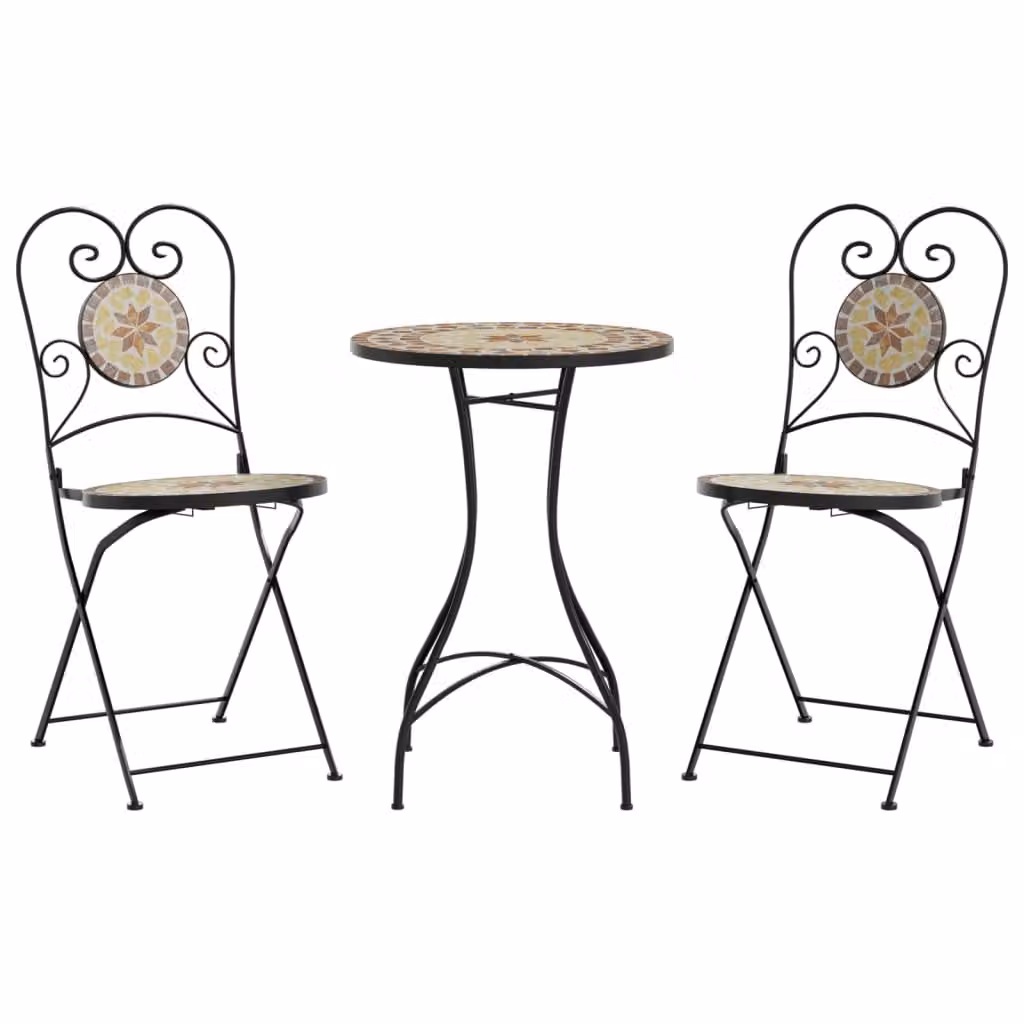 Set da Bistrot con Mosaico Terracotta e Bianco Ferro e Ceramica