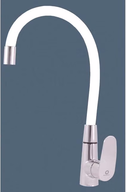 Miscelatore flessibile per lavello AMUR in ottone cromato bianco con tecnologia memory foam
