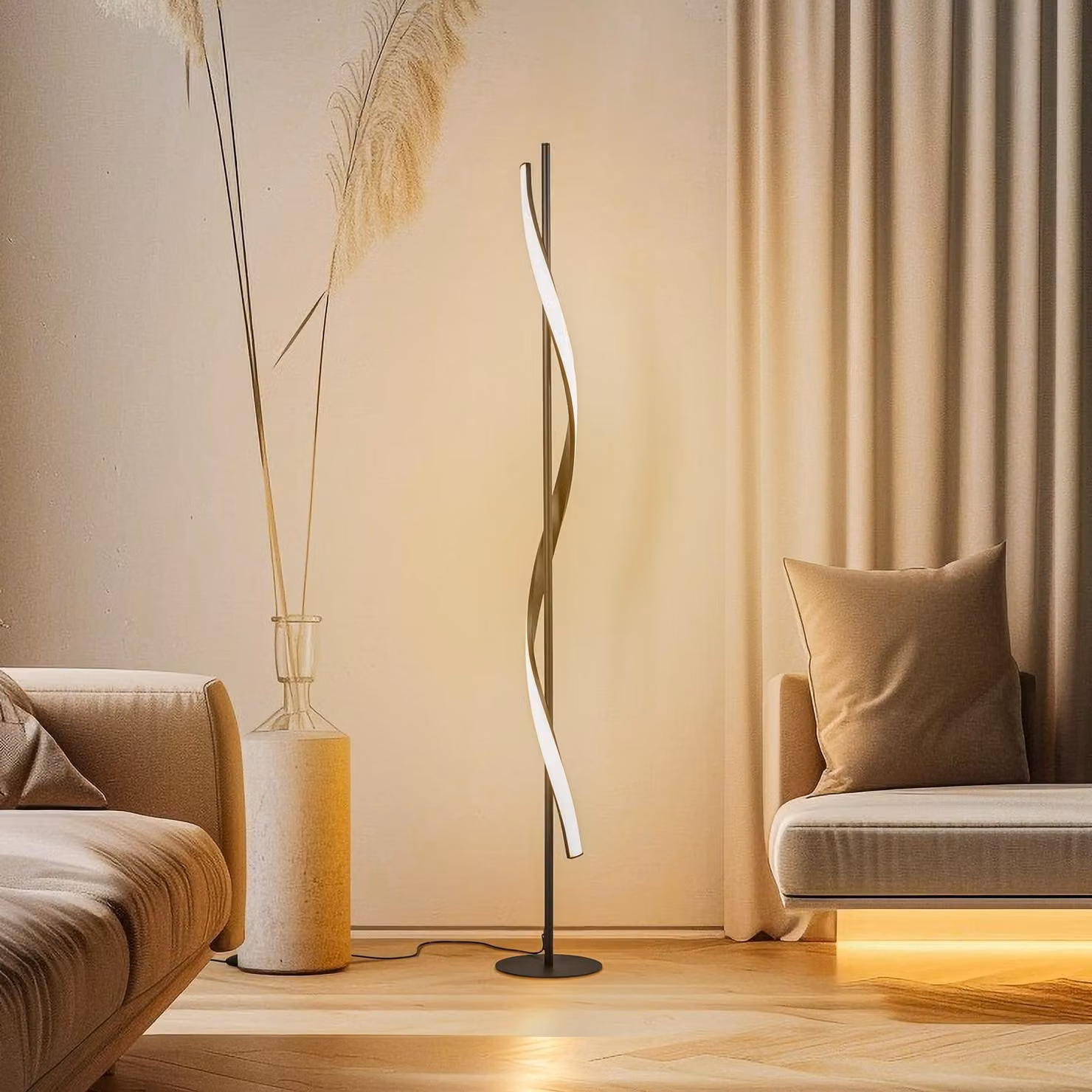 Lampada da terra a LED Munja Lindby, dimmerabile, Nero, Soggiorno / Sala da pranzo, Metallo, Moderno, Lampada LED da terra