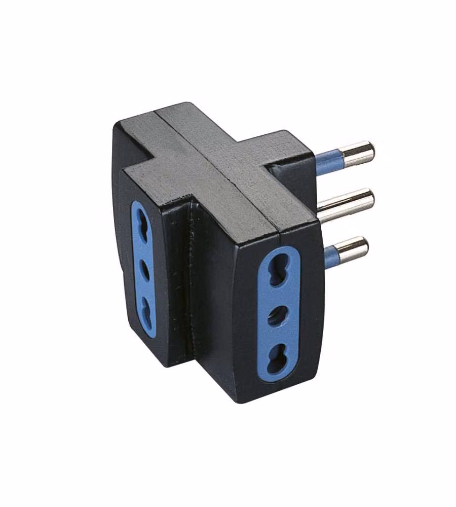 Poly Pool Adattatore Spina 16A 3 Prese Bivalenti Nero 250V Uso Domestico