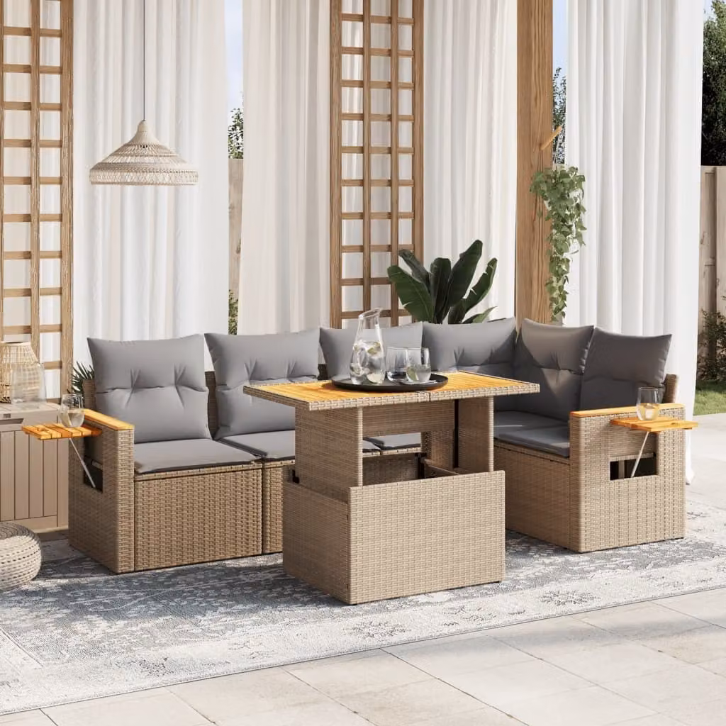 Maison Exclusive - Set Divano da Giardino 6 pz con Cuscini Beige in Polyrattan