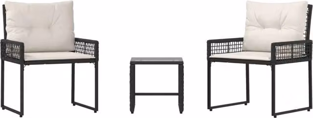 Set di Mobili da Esterno con cuscino 3 pz | Set Salotto da Giardino Nero e Bianco
