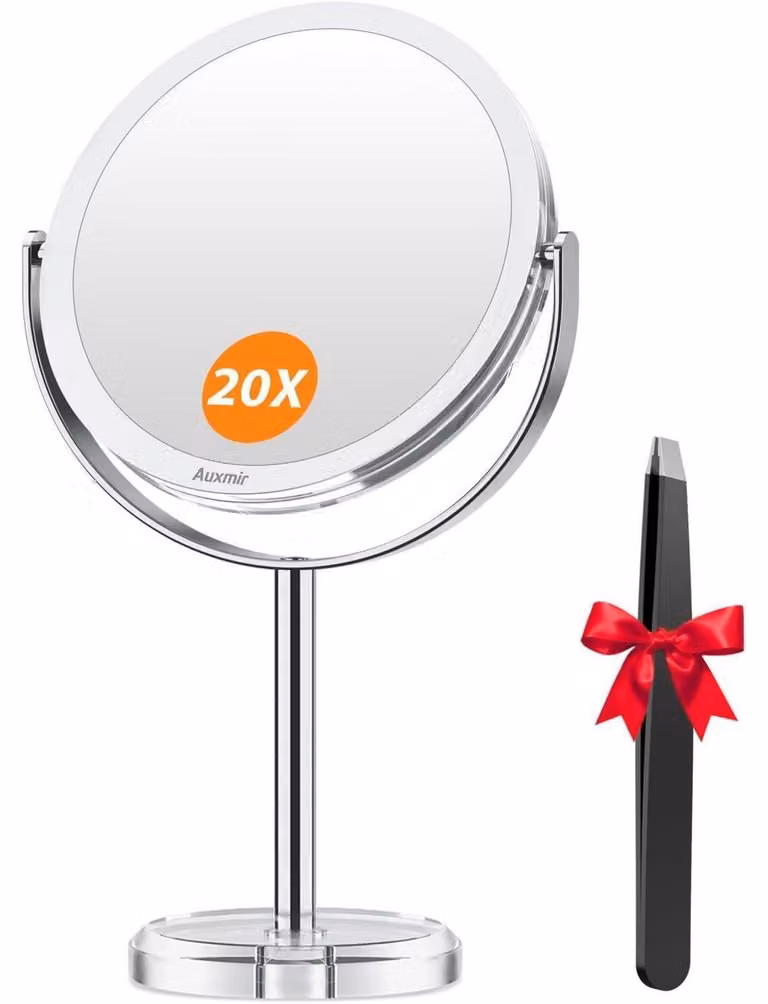 Specchio ingranditore 20x, specchio normale 1x, specchio da trucco a doppio lato, girevole a 360°, specchio da tavolo, specchio da viaggio, ideale per trucco e rasatura