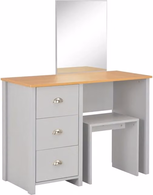 Toeletta moderna con specchio e sgabello grigia L: 104 cm, P: 45 cm, H: 131 cm