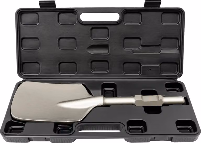 Pala in metallo, struttura resistente, cassetta degli attrezzi portatile, nera