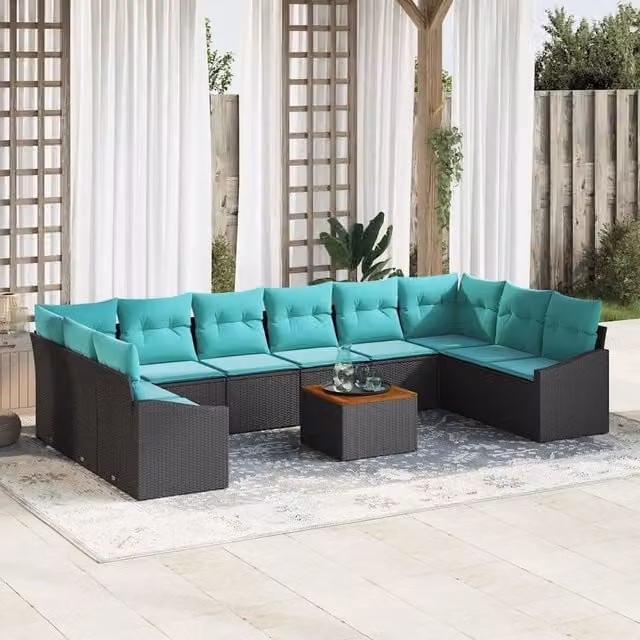 Set Divano da Giardino 11 pz Nero polyrattan 3347886
