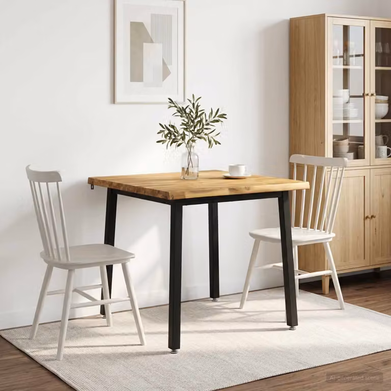 Tavolo quadrato moderno vidaXL in legno di acacia massello con bordo naturale, Bianco e Nero, L/P/H: 90 x 90 x 75 cm