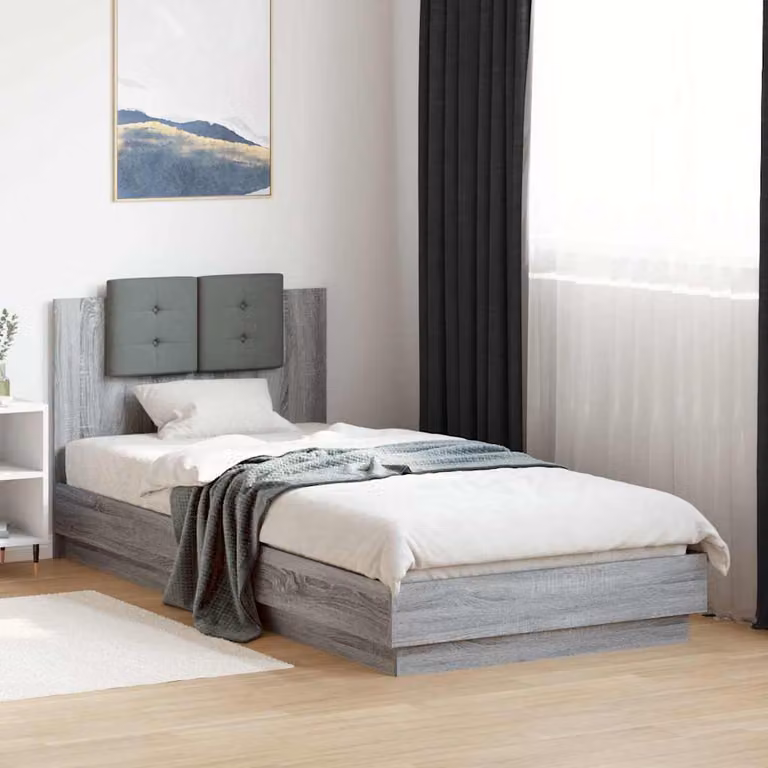 vidaXL Letto con Testiera, Illuminazione LED e Porta USB, Grigio, 90 x 200 cm