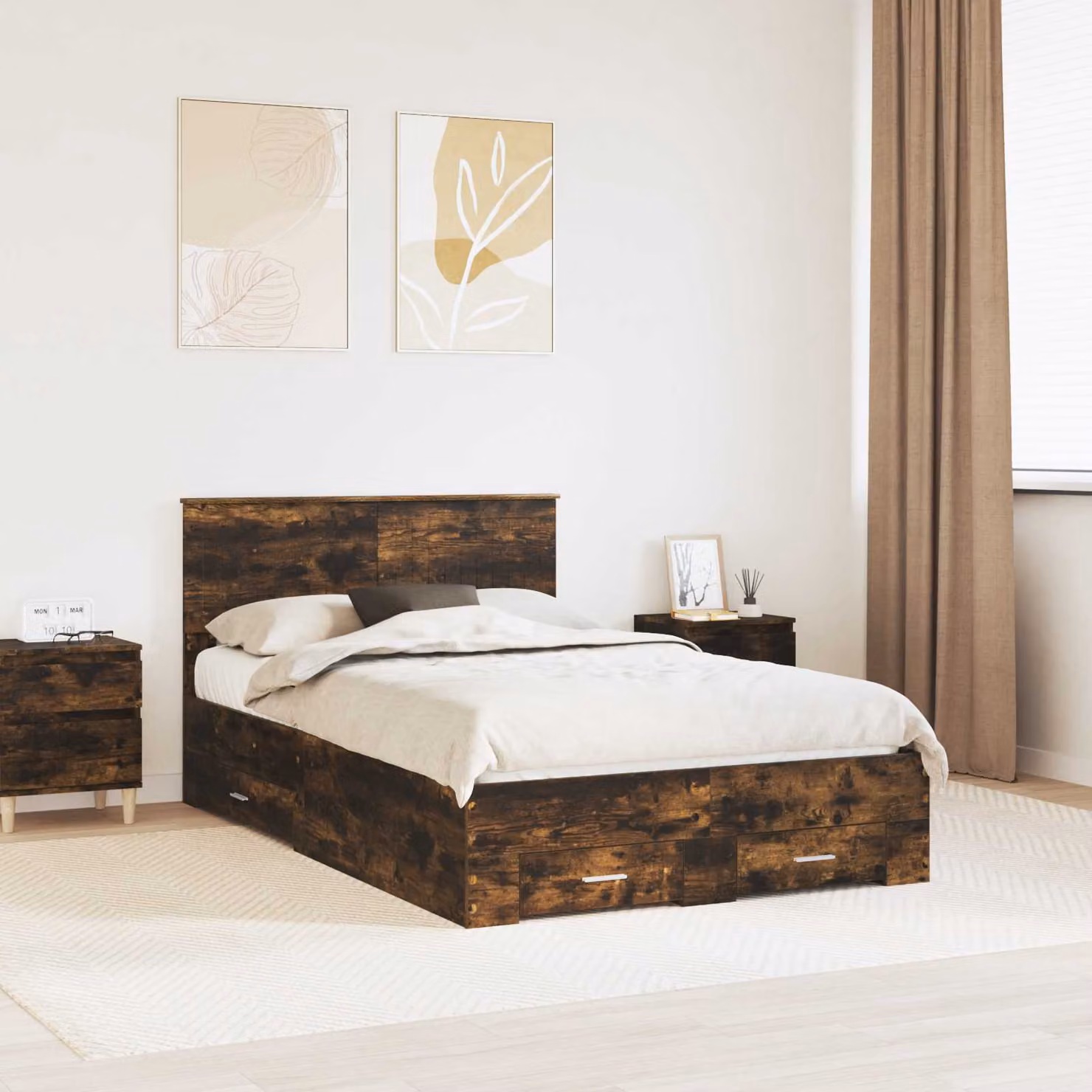 Struttura letto moderna vidaXL con cassetti in legno marrone L 120 x P 200 cm
