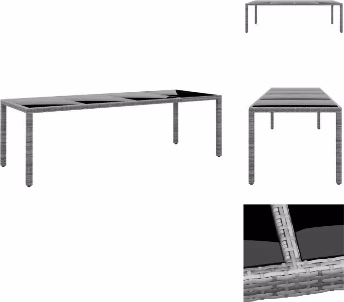 vidaXL Tavolo da giardino 250x100x75 cm in vetro temperato e poly rattan grigio - Tavoli da giardino