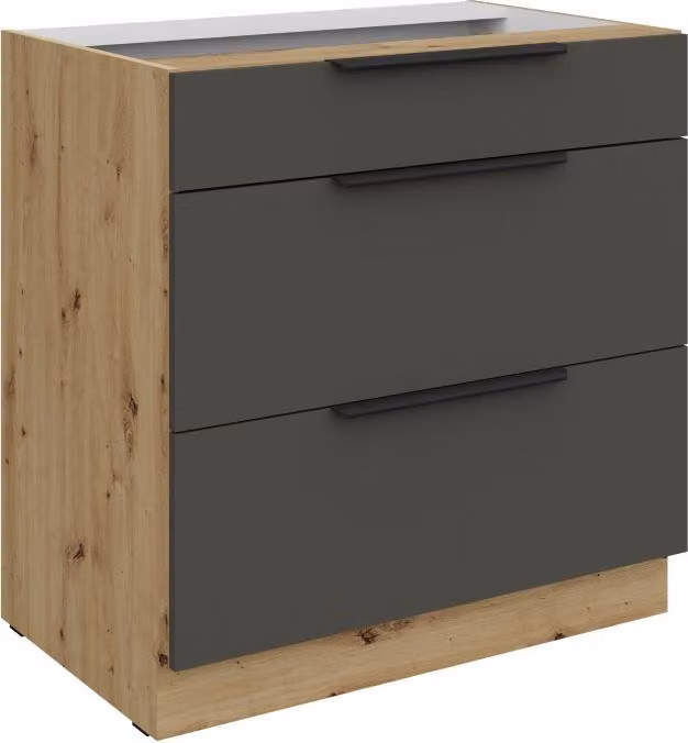 Mobiletto inferiore LUNARA - larghezza 80 cm, grafite / rovere artigianale
