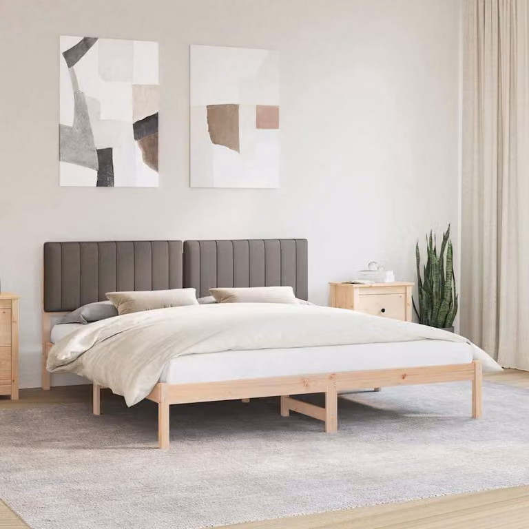 Letto moderno vidaXL con testiera rivestita in tessuto e struttura in pino massello, L/P/H: 180 x 200 x 102,5 cm