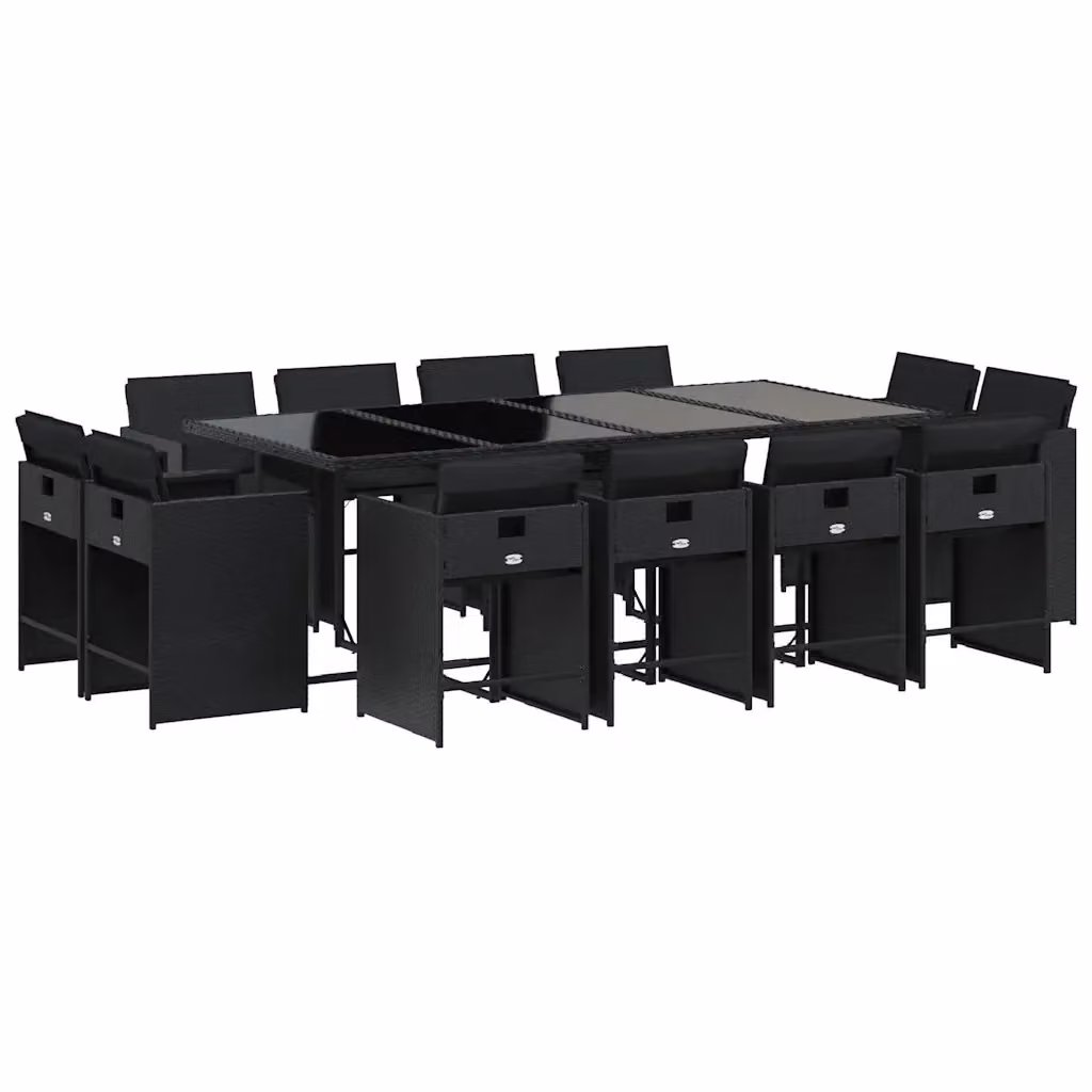 Set da pranzo da giardino vidaXL in polyrattan nero con cuscini e piano in vetro, 13 pezzi – 2