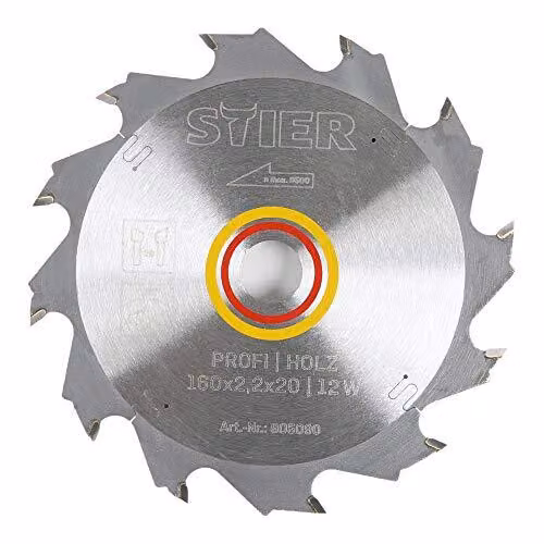 Lama circolare STIER professionale per legno, 160 x 2,2 x 20 mm, angolo di spoglia 20°, 12 denti temprati, denti alternati