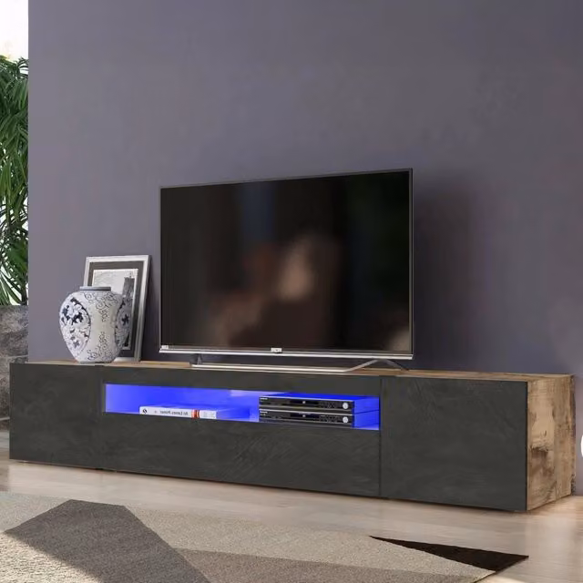 Mobile Porta TV Amore DMORA in Legno MDF con Illuminazione Integrata, Colore Marrone Acero, L: 200 cm, P: 40 cm, H: 37 cm