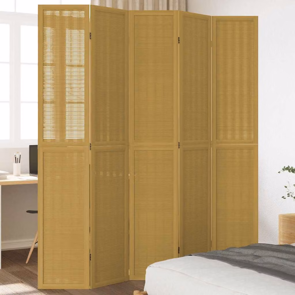 vidaXL Divisorio Ambienti in Legno Massello di Paulownia Marrone, 5 Pannelli, H 180 cm x L 220 cm