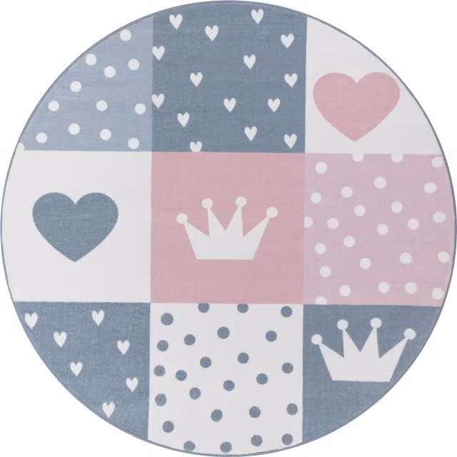 Tappeto rotondo per bambini Eliza rosa con motivo a pois, antiscivolo e facile da pulire, Diametro: 160 cm – 1