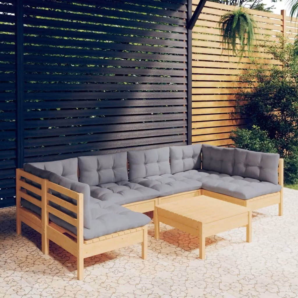 Maison Exclusive - Set Divani da Giardino 7 pz con Cuscini Grigi Massello di Pino