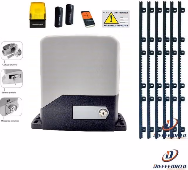 KIT AUTOMAZIONE CANCELLO SCORREVOLE 600KG 230V 6 MT CREMAGLIERA SI ADATTA A FAAC
