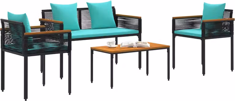 Set di Mobili da Esterno con cuscino Nero e Turchese polyrattan