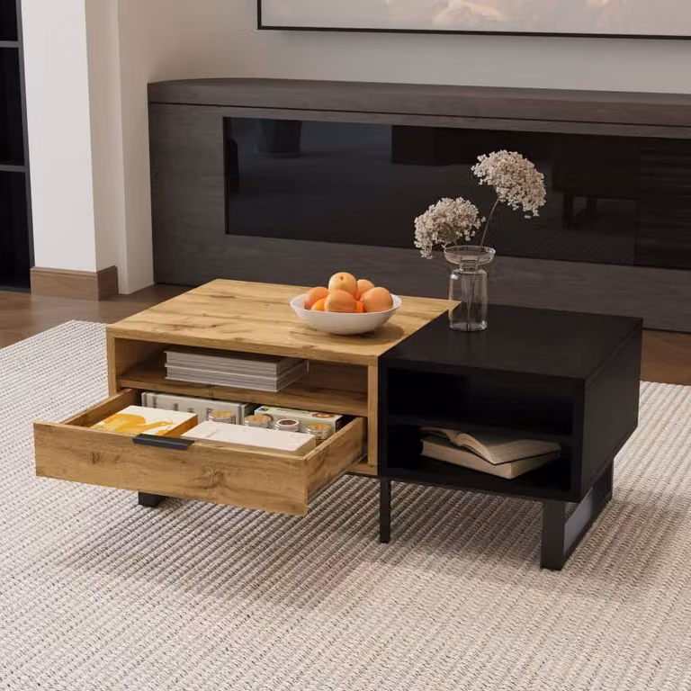 Tavolino AIORBER, con scomparti e cassetti aperti, gambe in metallo, ampia superficie di appoggio, materiale di alta qualità, per soggiorno, ufficio, 100x50x40cm, nero