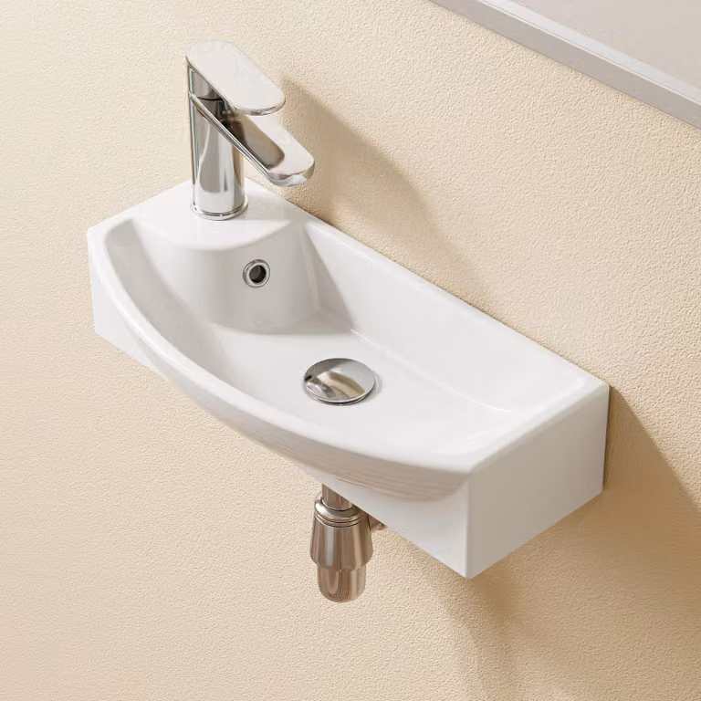 Lavabo sospeso HOROW - 454 x 226 x 129 mm - Lavabo da appoggio a parete con foro per rubinetto e troppopieno