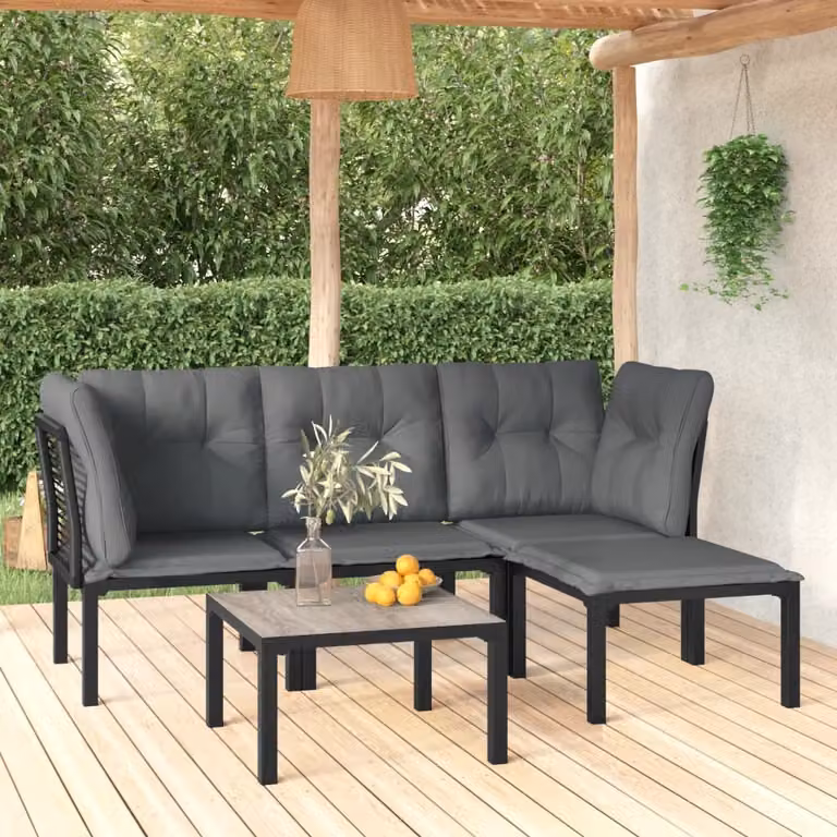 Maison Exclusive - Set Salotto da Giardino 5 pz Nero e Grigio in Polyrattan