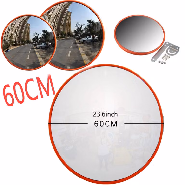 Specchio per traffico da 60 cm - Specchio convesso per eliminare gli angoli ciechi - Antisfondamento - Con supporto - Adatto per interni ed esterni - Ingresso, garage, parcheggio