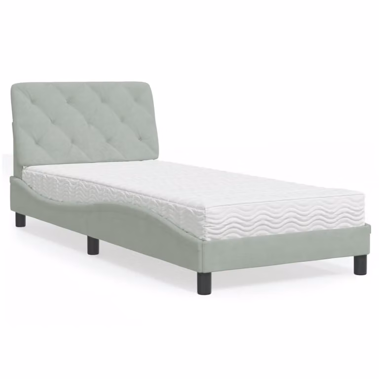Letto con Materasso vidaXL in Velluto Grigio e Bianco L 80 x P 200 cm