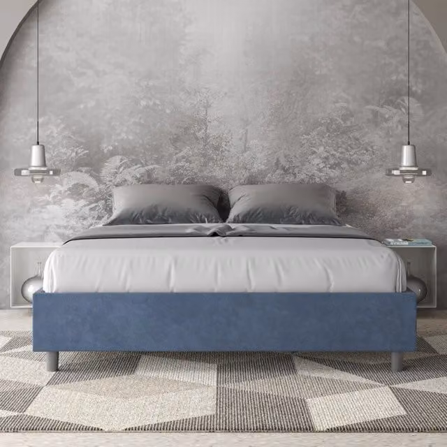 Letto matrimoniale con contenitore Azelia Ityhome in microfibra blu L: 178 cm, P: 202 cm, H: 39 cm – 1
