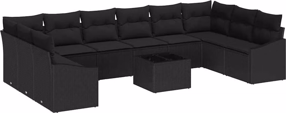 Set Divano da Giardino con archiviazione Nero polyrattan
