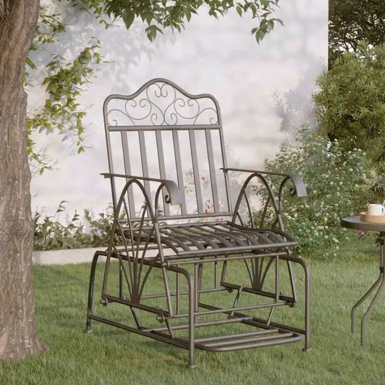 Panca Glider vidaXL in acciaio nero per giardino con braccioli