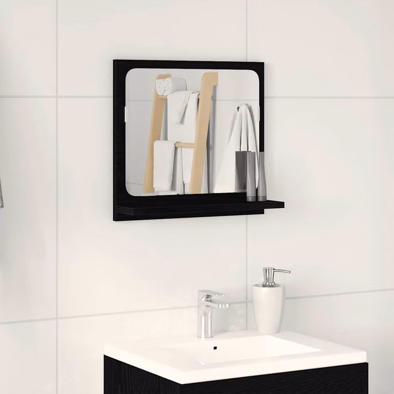 Specchio da bagno vidaXL in legno multistrato rovere nero, L 40 cm x P 10,5 cm x H 37 cm