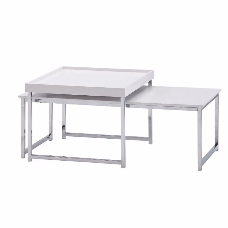 Set di 2 tavolini in legno/metallo quadrati bianchi moderni | Wohnling